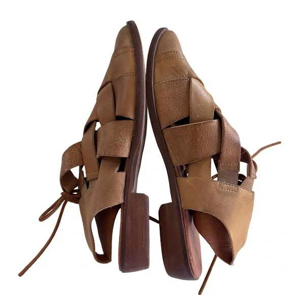 Free People Destino Leather Tan Woven Sz 39